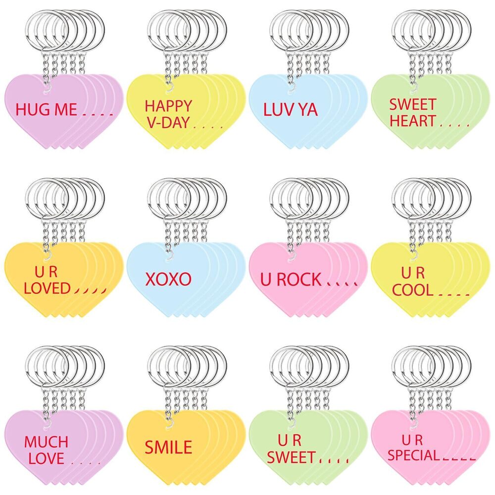 9484 60 Pcs Valentine‘s Day Keychain Bulk Colorful Valentine Heart Key